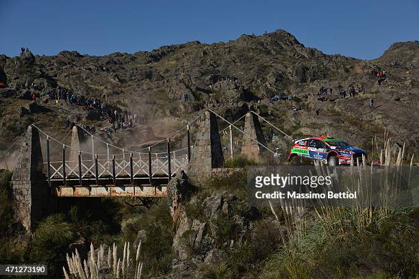 Nicolas Fuchs of Peru and Fernando Mussano of Argentina compete in their Ford Fiesta R5 during Day Four of the WRC Argentina on April 26, 2015 in...