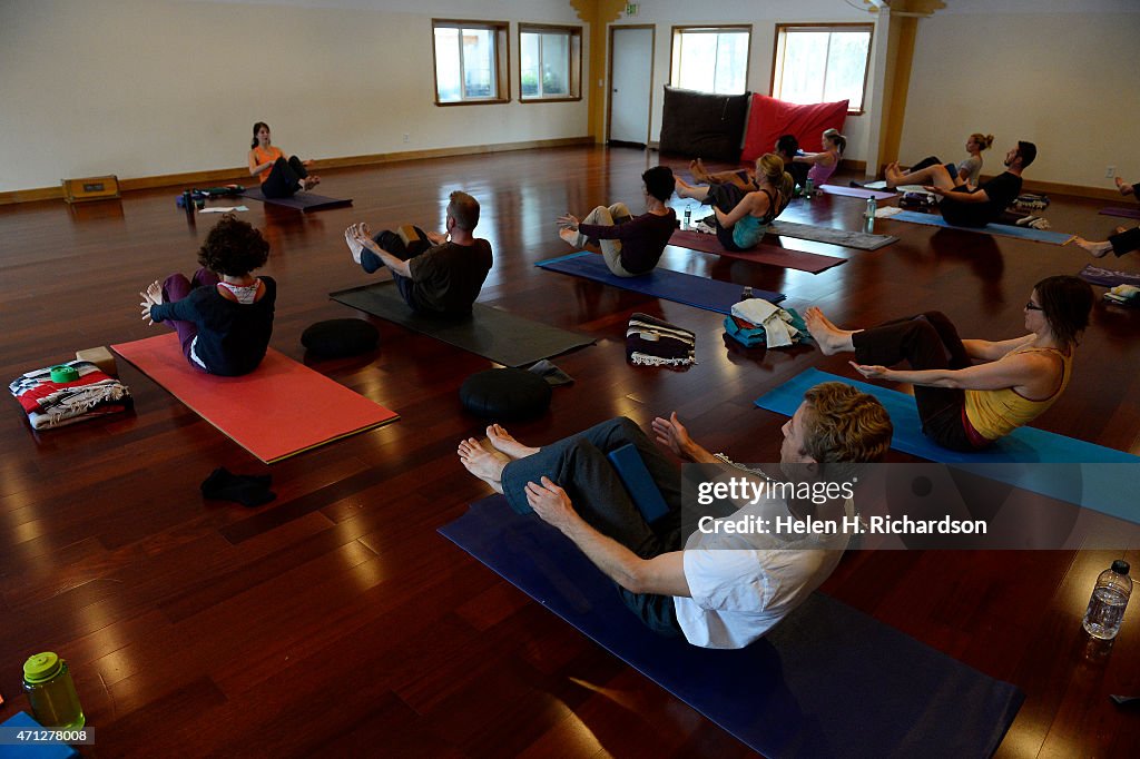 Yoga class at Shoshoni Yoga retreat in Nederland, Colorado.