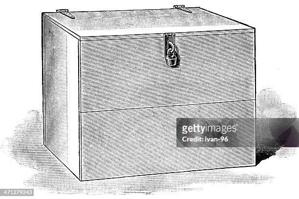 stockillustraties, clipart, cartoons en iconen met black and white drawing of a toolbox - trunk furniture