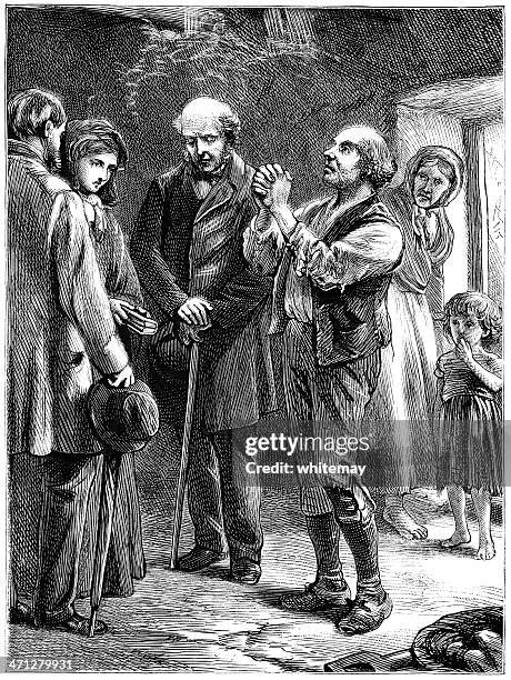 group of victorian people saying prayers - asking mom stock illustrations