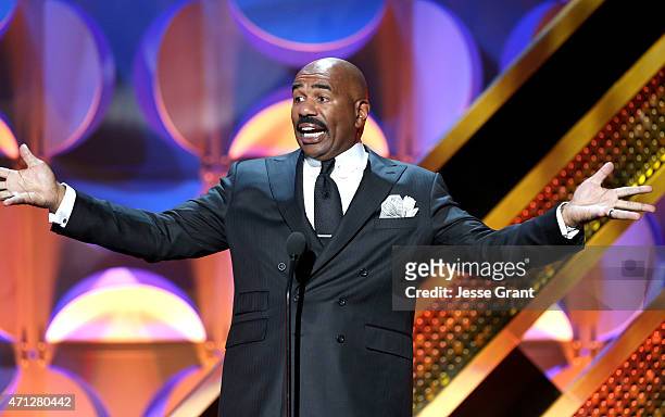 Personality Steve Harvey onstage during The 42nd Annual Daytime Emmy Awards at Warner Bros. Studios on April 26, 2015 in Burbank, California.