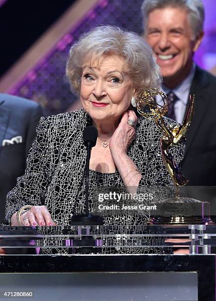 Actress Betty White accepts Daytime Emmy Lifetime Achievement Award onstage during The 42nd Annual Daytime Emmy Awards at Warner Bros. Studios on...
