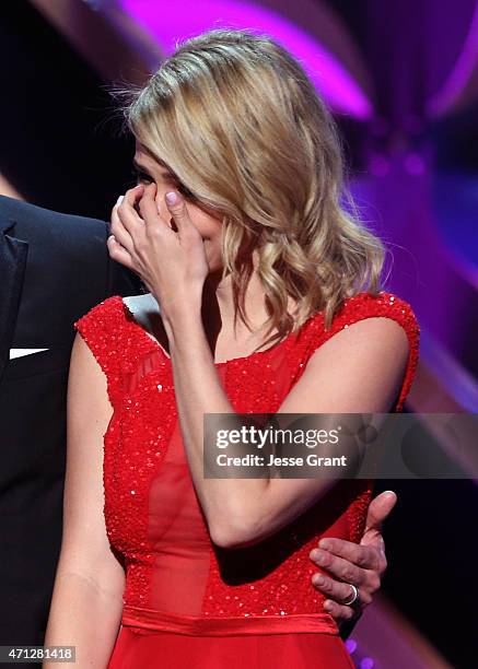 Actress Linsey Godfrey onstage during The 42nd Annual Daytime Emmy Awards at Warner Bros. Studios on April 26, 2015 in Burbank, California.