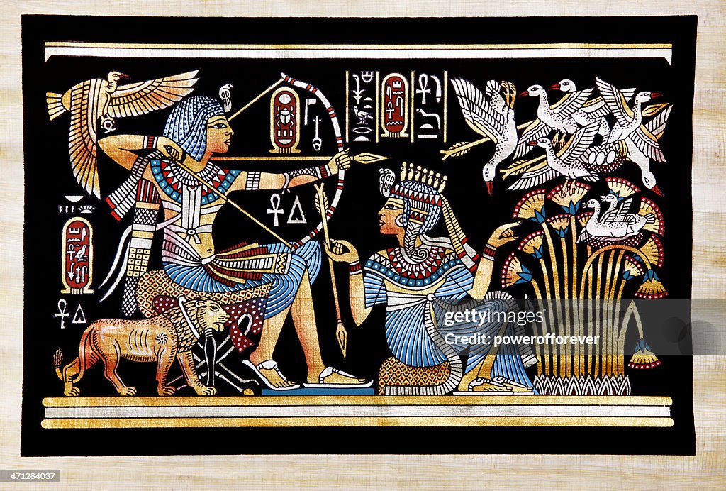 Papyrus Depicting Tutankhamon Hunting Birds