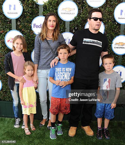 Rhea Durham, Mark Wahlberg, Brendan Joseph Wahlberg, Grace Margaret Wahlberg, Ella Rae Wahlberg and Michael Wahlberg attend Safe Kids Day at The Lot...