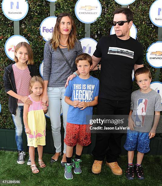 Rhea Durham, Mark Wahlberg, Brendan Joseph Wahlberg, Grace Margaret Wahlberg, Ella Rae Wahlberg and Michael Wahlberg attend Safe Kids Day at The Lot...