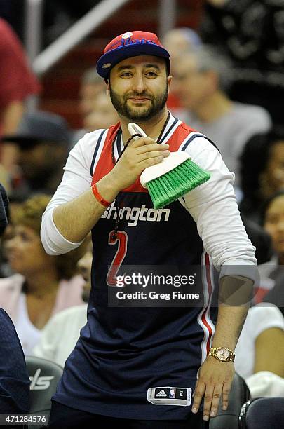 Wizards fan celebrates after the Washington Wizards swept the series against the Toronto Raptors during Game Four of the Eastern Conference...