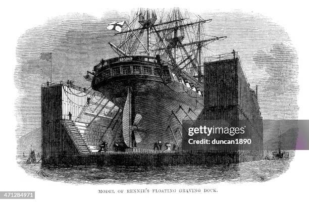 rennie schwimmende graving dock - schiffbau stock-grafiken, -clipart, -cartoons und -symbole