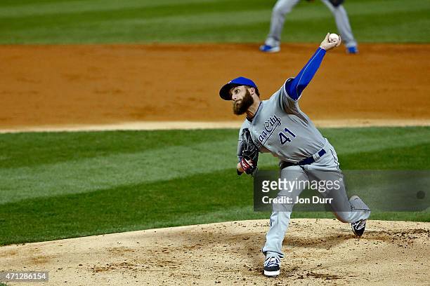 Alex Gordon of the Kansas City Royals pitches against the Chicago White Sox during the third inning on April 24, 2015 at U.S. Cellular Field in...