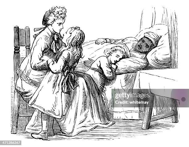 victorian family caring for a sick afro-caribbean woman - concerned parent stock illustrations