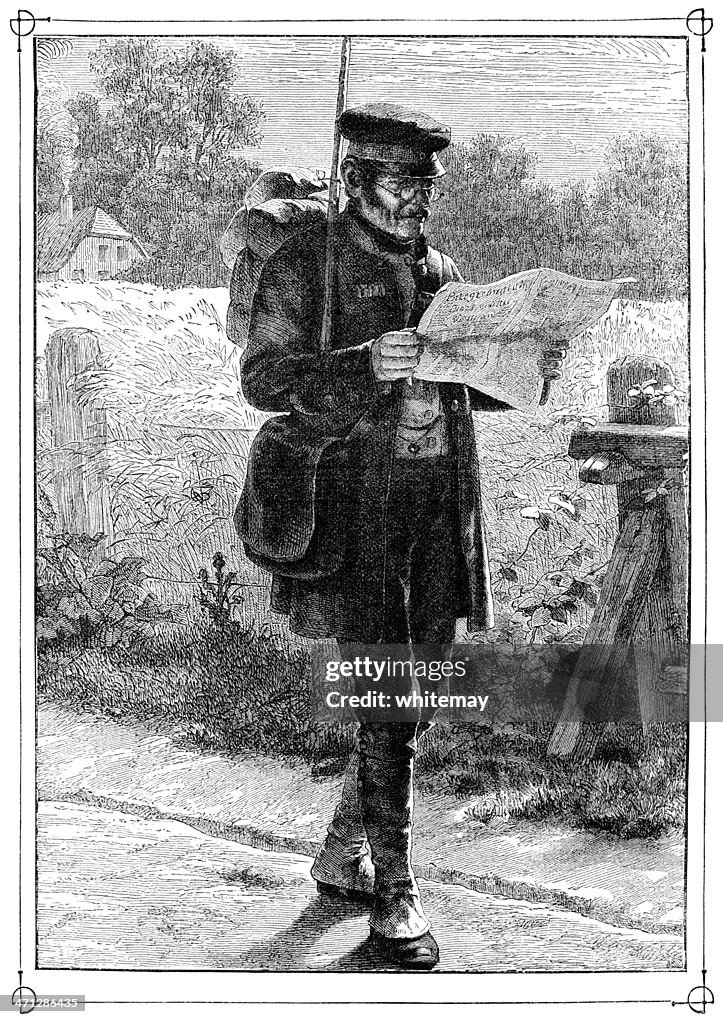 Victorian man reading a newspaper while he walks
