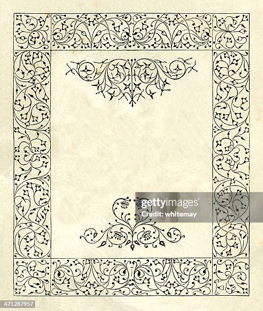 victorian border on aged paper - victorian frame stock illustrations