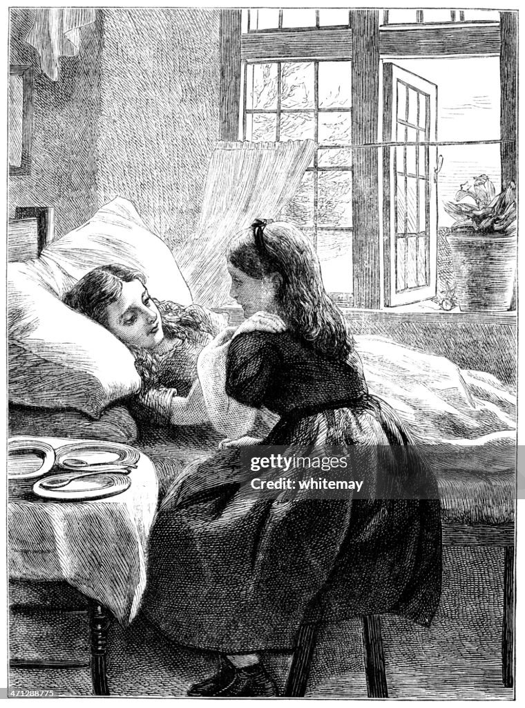 Ill Friend Young Victorian Girl Comforting An Ill Friend High-Res Vector Graphic ...