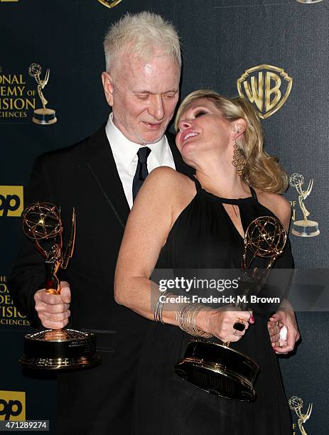 Actors Anthony Geary, winner of the award for Outstanding Lead Actor in a Drama Series for "General Hospital" and Maura West, winner of the award for...