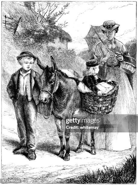 victorians with a donkey - ass boy stock illustrations