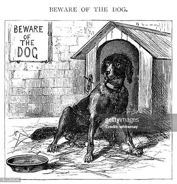 ilustraciones, imágenes clip art, dibujos animados e iconos de stock de faites attention aux chiens - in the dog house refrán en inglés
