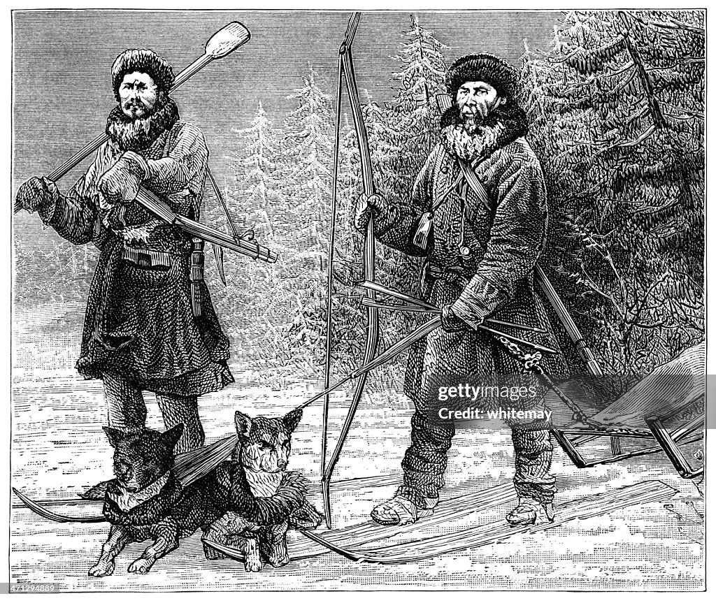 Ostiak hunters in Siberia (1882 engraving)