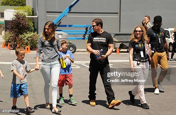 Actor Mark Wahlberg, wife, model Rhea Durham and their children attend the Safe Kids Day presented by Nationwide at The Lot on April 26, 2015 in West...