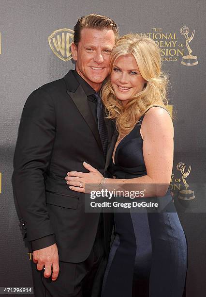 Actress Alison Sweeney and husband David Sanov arrive at the 42nd Annual Daytime Emmy Awards at Warner Bros. Studios on April 26, 2015 in Burbank,...