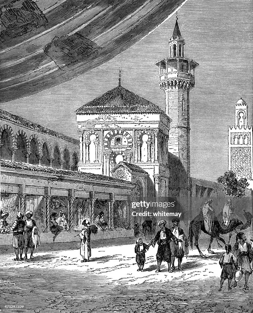 Bazaar in Tunis (1882 engraving)