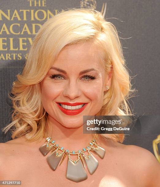 Jessica Collins arrives at the 42nd Annual Daytime Emmy Awards at Warner Bros. Studios on April 26, 2015 in Burbank, California.