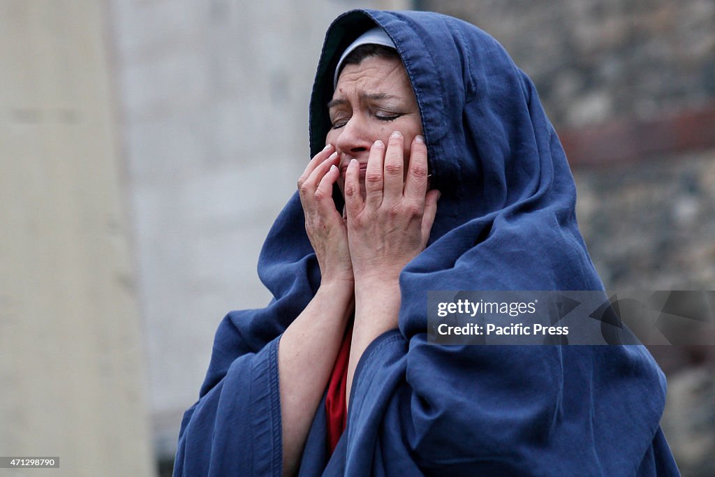 The Virgin Mary weeps for her son Jesus...