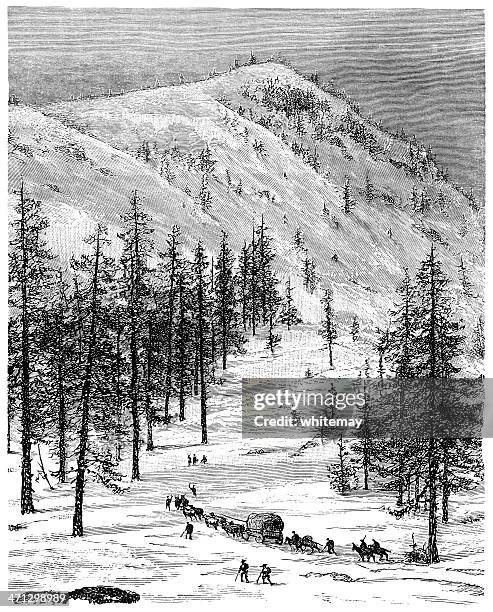 mountain pass in nevada (1882 engraving) - nevada mountains stock illustrations