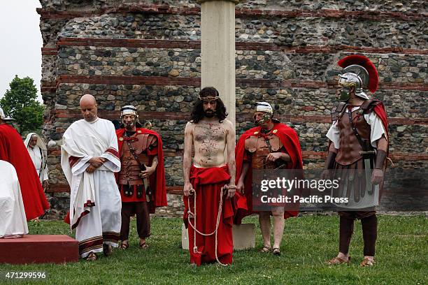 Pontius Pilate in front of Jesus with the centurion.