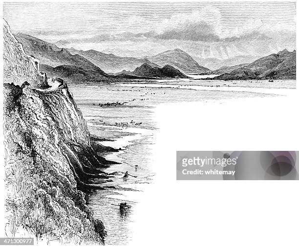 estuary between dolgelly and barmouth, wales - estuary stock illustrations