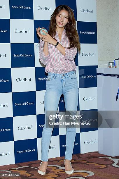 South Korean actress Kim Jung-Min attends the launch event for CLEDBEL Cosmetics "Snow Cell Luminous Cream" at BanYan Tree Club & Spa on April 27,...