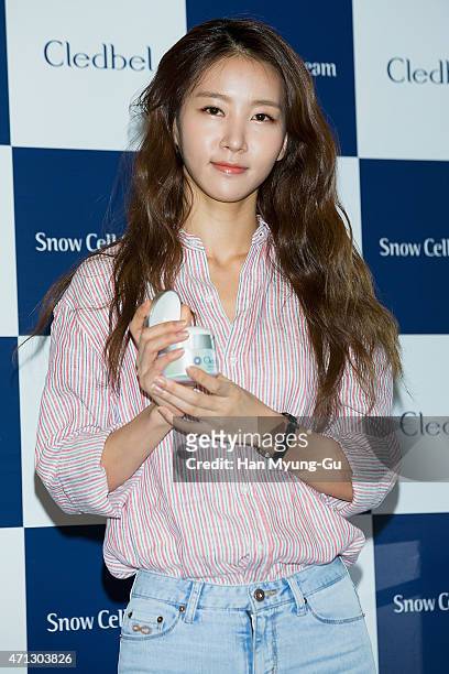 South Korean actress Kim Jung-Min attends the launch event for CLEDBEL Cosmetics "Snow Cell Luminous Cream" at BanYan Tree Club & Spa on April 27,...