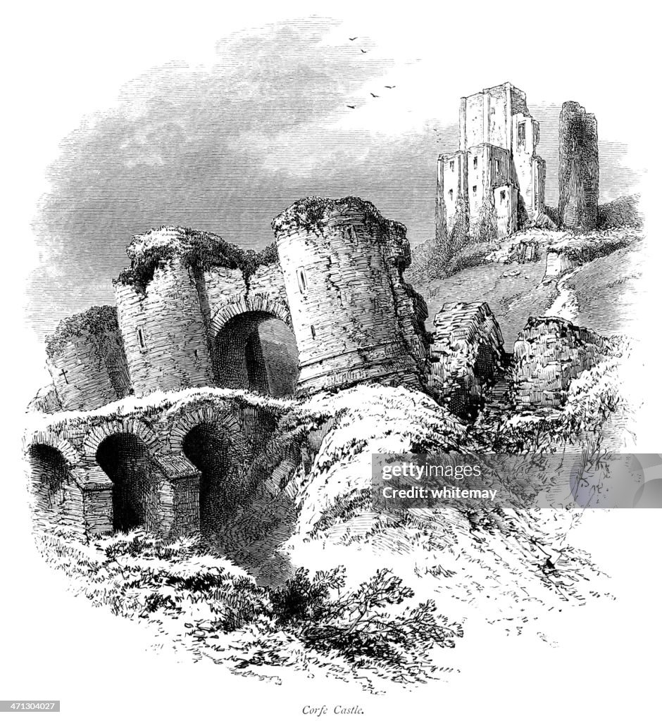 Corfe Castle, Dorset (Victorian engraving)