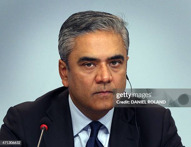 Anshu Jain, co-CEO of the Deutsche Bank addresses the media during a news conference at the company's headquarters in Frankfurt/Main, Germany, on...