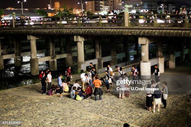 kyoto night - kamo river stock pictures, royalty-free photos & images