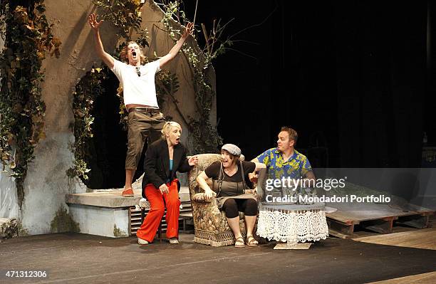 The Italian comic actors Maurizio Lastrico, Katia Follesa, Maria Di Biase and Corrado Nuzzo during the rehearsal of A Midsummer Night's Dream, in the...