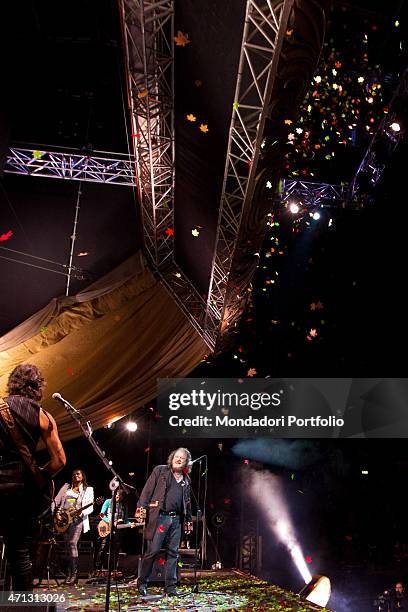 Zucchero, famous Italian singer, is celebrated for his birthday with coloured confetti on the stage of the Verona Arena during a concert. Verona ,...