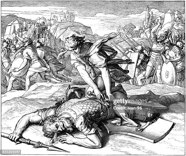 david and goliath - judaism stock illustrations