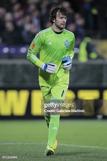 Olexandr Shovkovskiy of FC Dynamo Kyiv in action during the UEFA Europa League Quarter Final match between ACF Fiorentina and FC Dynamo Kyiv on April...