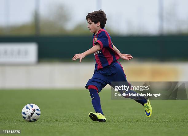 Matias Rafael Lacava of Barcelona controls the ball during the Final of the Santander Cup for U13 teams between FC Barcelona and VfB Stuttgart at...