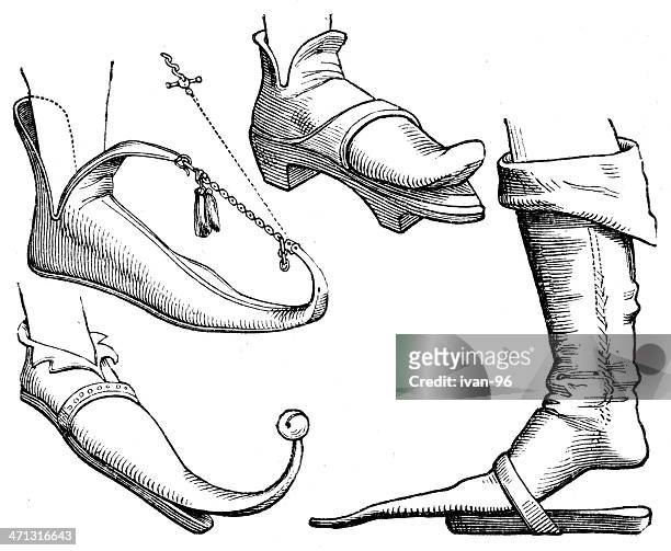 boot - medieval shoes stock illustrations