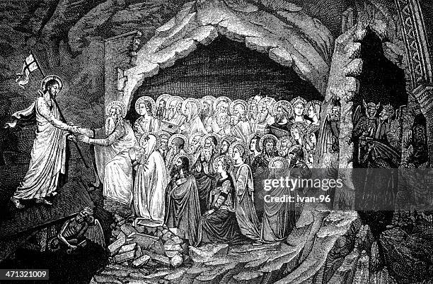 herkunft des christus in hell - moses religiöse figur stock-grafiken, -clipart, -cartoons und -symbole