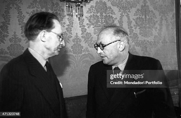 The Minister of Foreign Affairs of the Italian Republic Pietro Nenni talking to the President of the Council of Ministers of the Italian Republic...