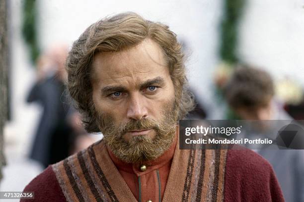Italian actor Franco Nero playing Giuseppe Garibaldi in the TV mini-series Il generale. Italy, 1987
