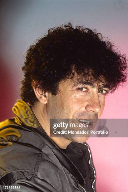 Portrait of Italian singer-songwriter, guitarist and theatre artist Alberto Camerini. Italy, 1981