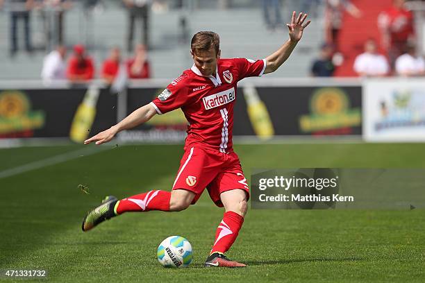 Marco Holz of Cottbus runs with the ball during the third league match between FC Energie Cottbus and SV Stuttgarter Kickers at Stadion der...