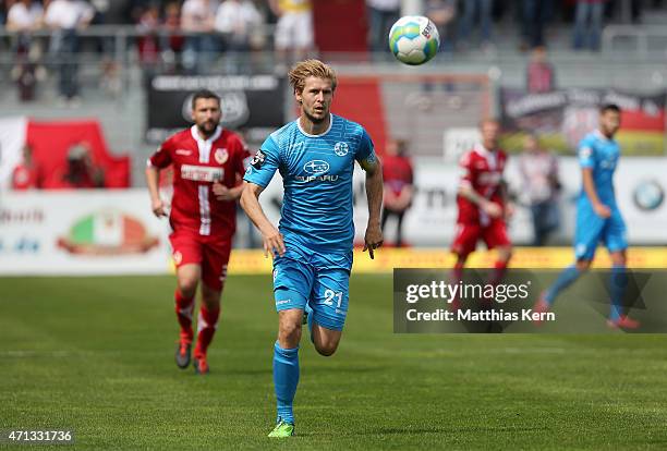 Marc Stein of Stuttgart runs with the ball during the third league match between FC Energie Cottbus and SV Stuttgarter Kickers at Stadion der...