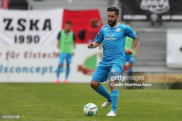 Vincenzo Marchese of Stuttgart runs with the ball during the third league match between FC Energie Cottbus and SV Stuttgarter Kickers at Stadion der...