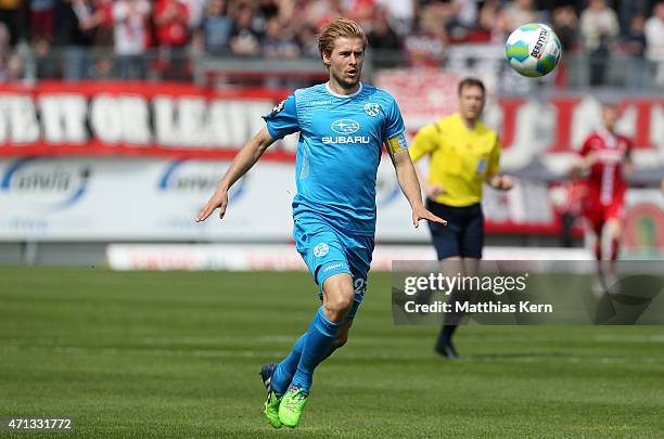 Marc Stein of Stuttgart runs with the ball during the third league match between FC Energie Cottbus and SV Stuttgarter Kickers at Stadion der...