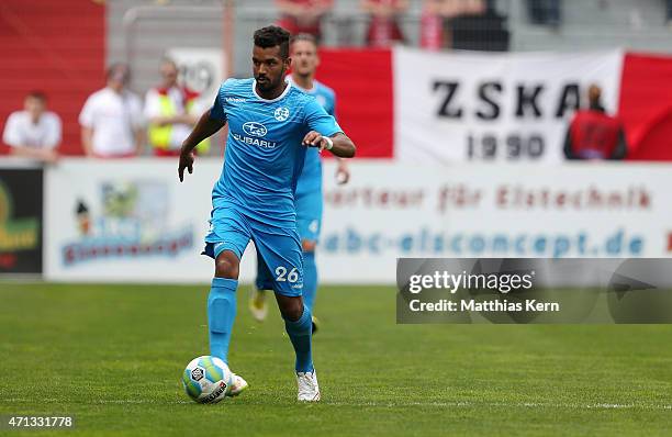 Royal Dominique Fennell of Stuttgart runs with the ball during the third league match between FC Energie Cottbus and SV Stuttgarter Kickers at...