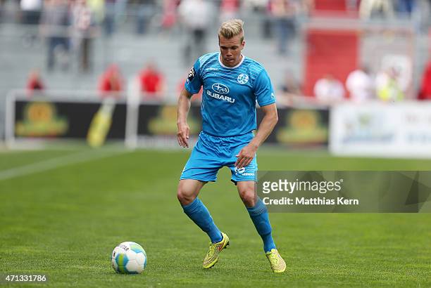 Fabio Leutenecker of Stuttgart runs with the ball during the third league match between FC Energie Cottbus and SV Stuttgarter Kickers at Stadion der...